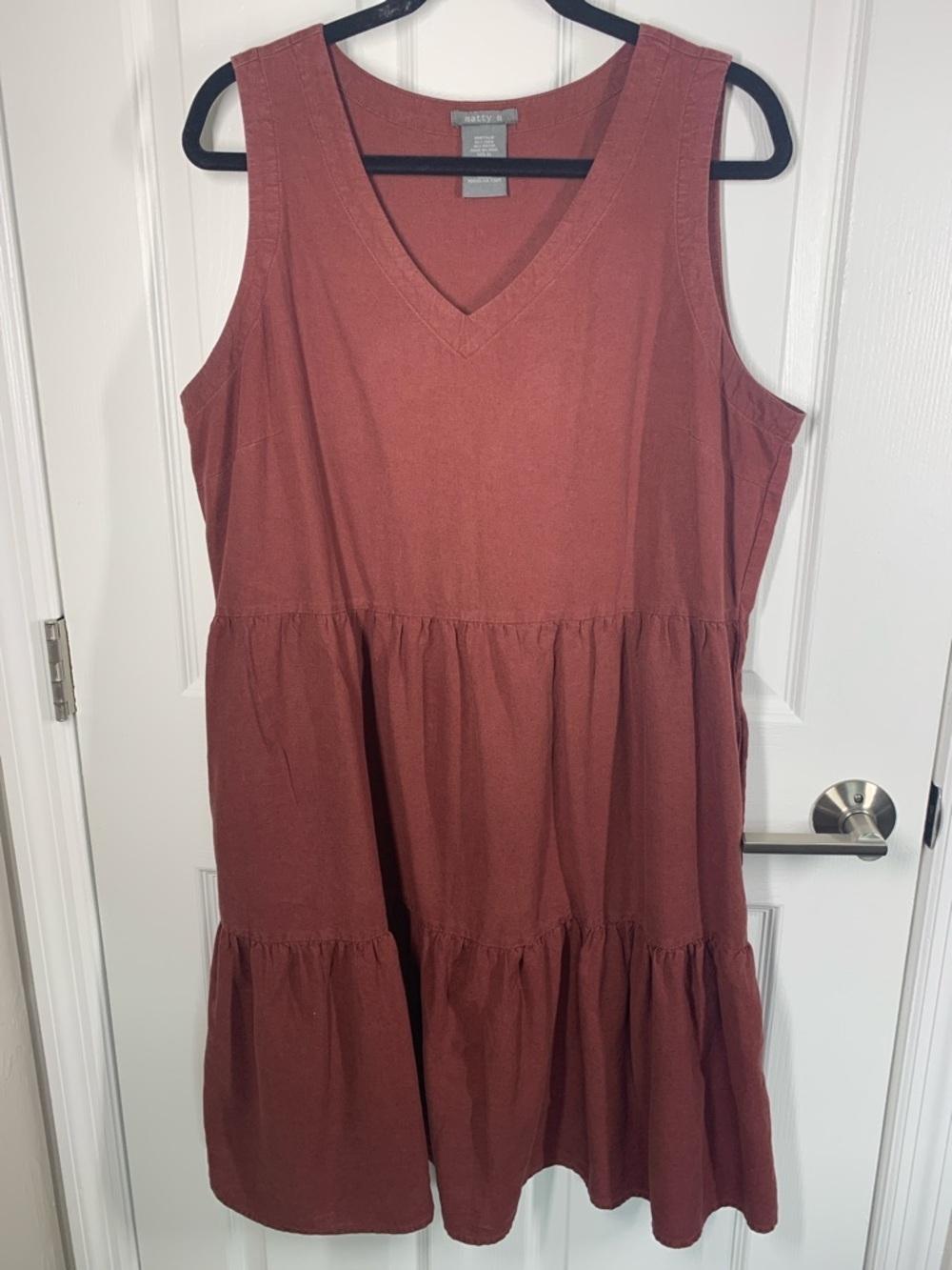 Matty M rust color tiered v-neck dress linen blend size XL